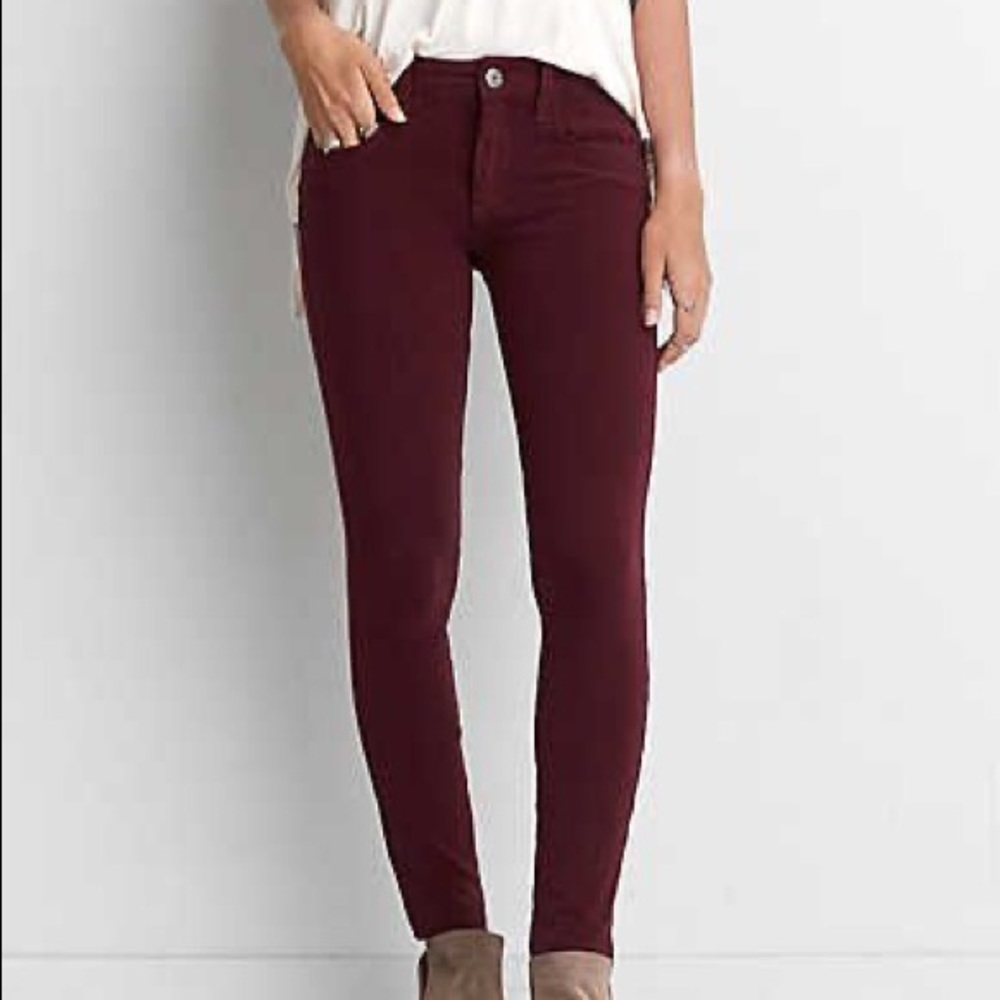 American Eagle Sateen X Hi-Rise Maroon Jeggings